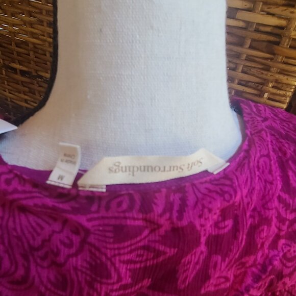 Soft Surroundings Chiffon Top NWT Dark Pink Sheer Lined SZ M High-Low Hem Ruffle - Picture 8 of 8